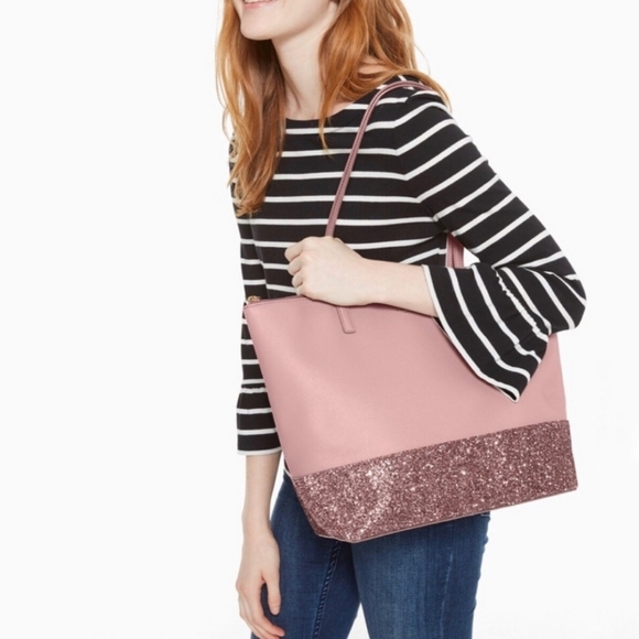 🍒NWT🍒 KATE SPADE GLITTER DIPPED ZIP TOP TOTE - Picture 6 of 8